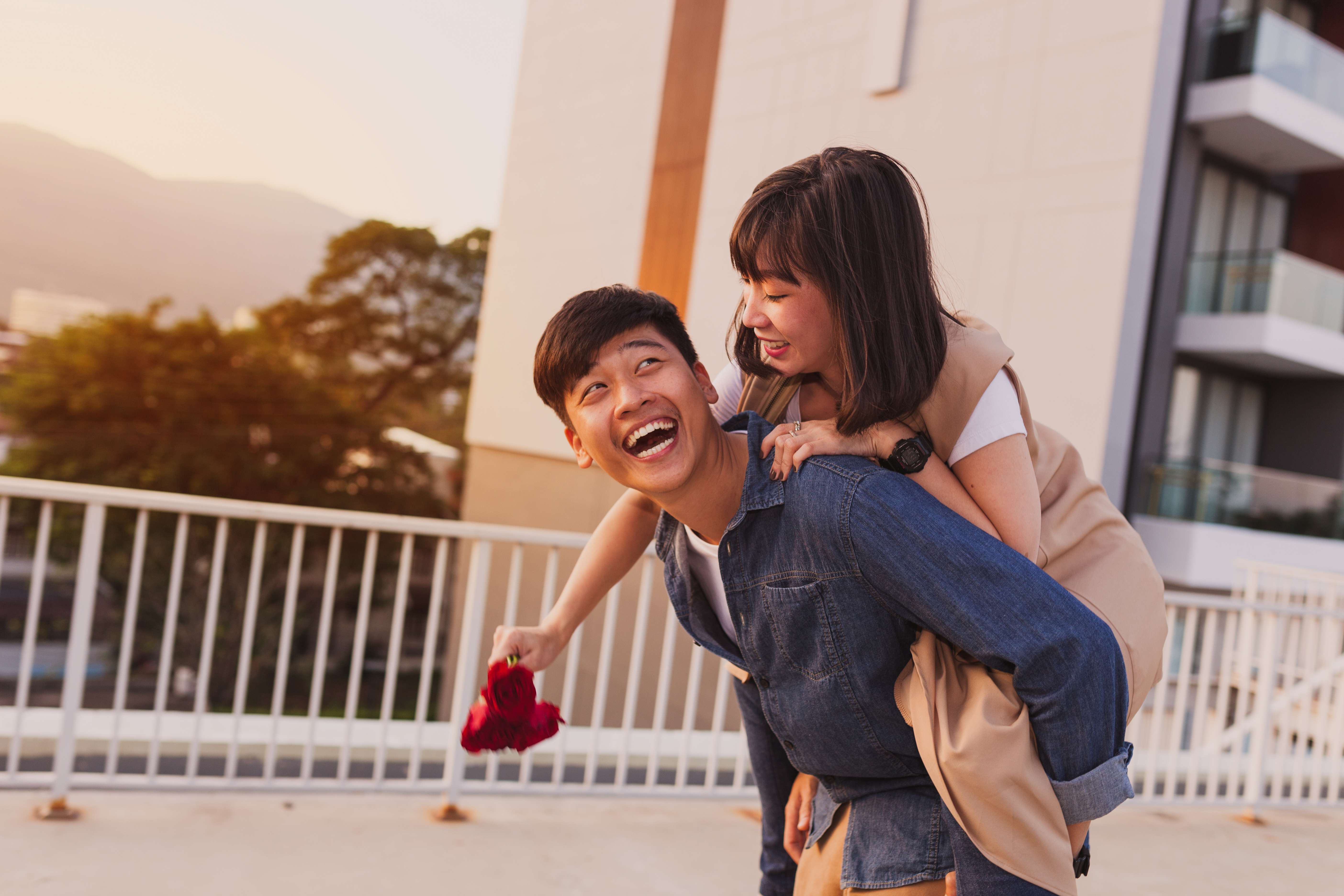 Playful couple enjoying carefree moments together